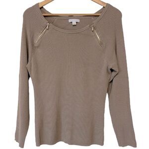 NY&CO Tan Dual-Zipper Detail Long Sleeve Shirt Size L